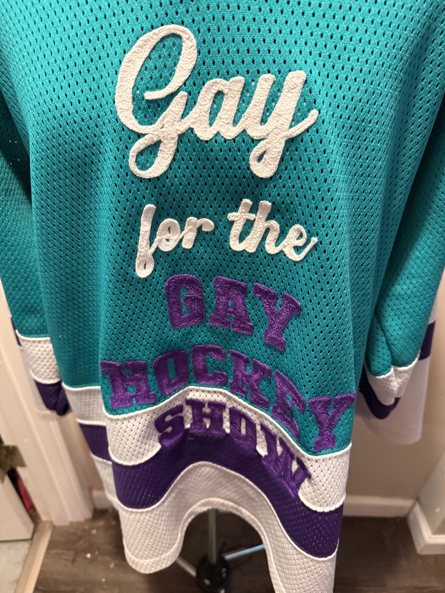 Gay for the Gay Hockey Show Vintage Purple, Teal, White Hockey Jersey