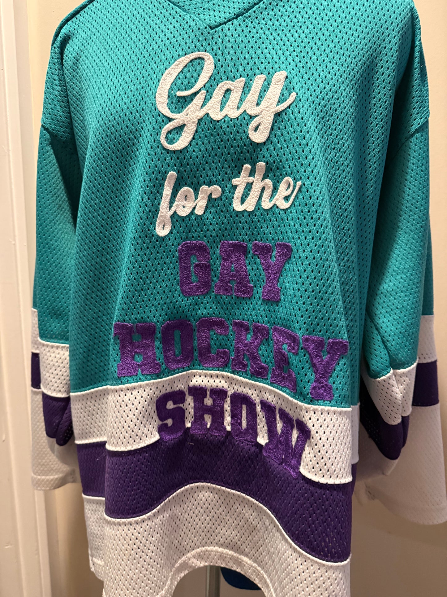 Gay for the Gay Hockey Show Vintage Purple, Teal, White Hockey Jersey
