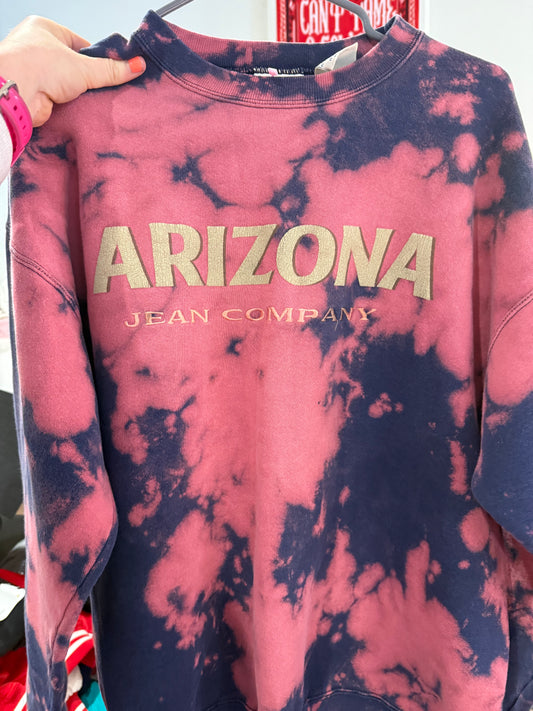 Vintage Oversized Arizona Jean Co. Tie-Dyed Pink + Navy Crewneck Sweatshirt