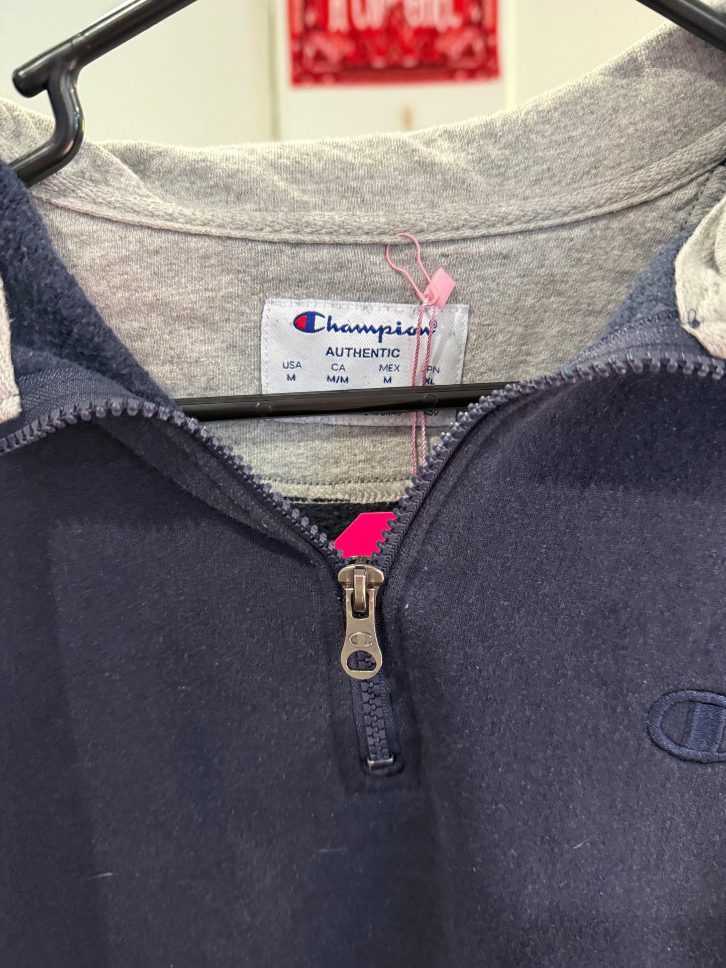 Navy Blue Champion Quarter Zip Long Sleeve Crew Neck