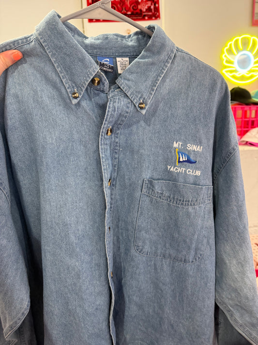 Vintage 90s Light Denim "Mt. Sinai Yacht Club" Sailing Button Up Top