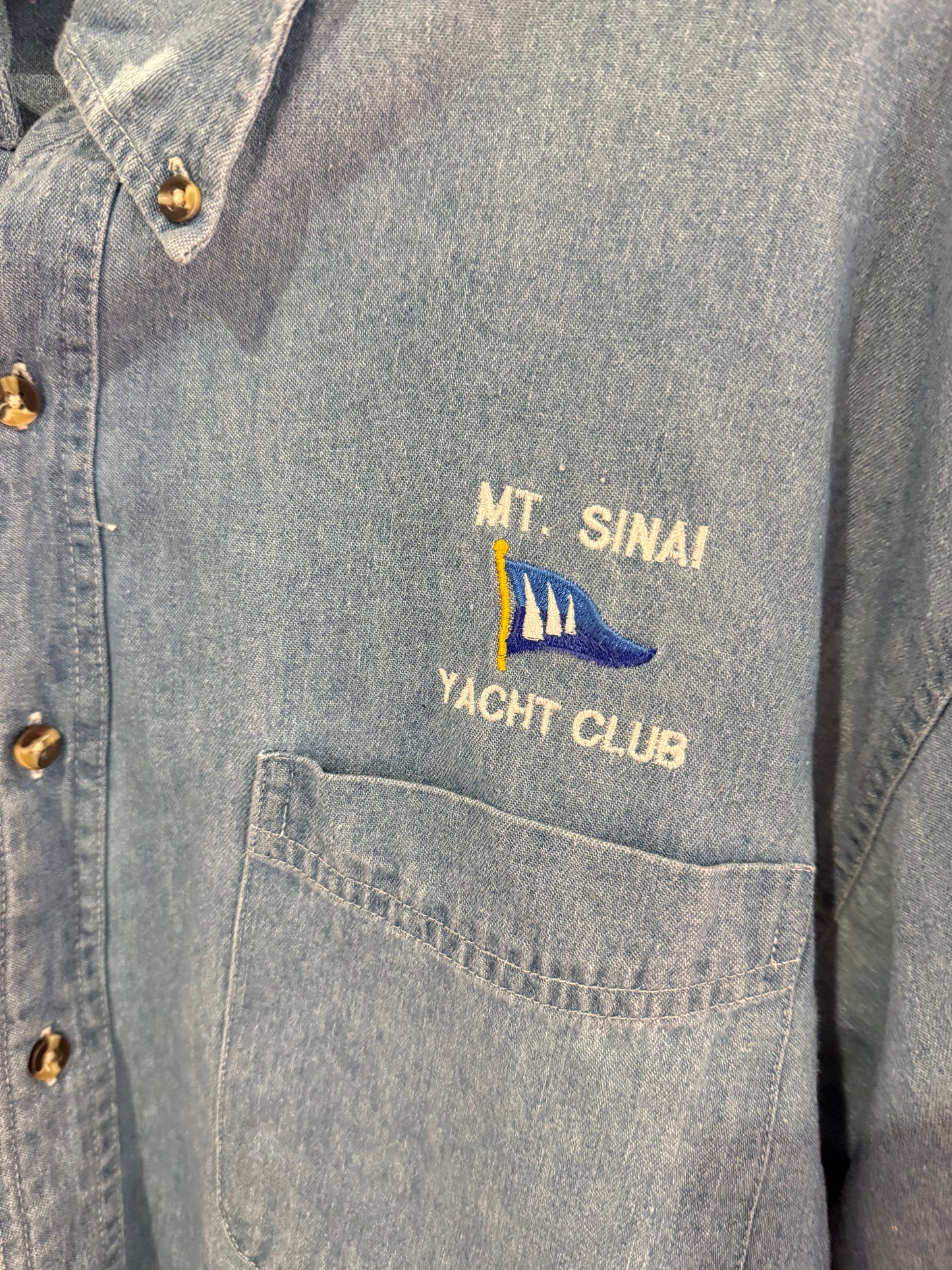 Vintage 90s Light Denim "Mt. Sinai Yacht Club" Sailing Button Up Top