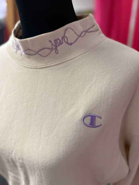 Cream + Lavender Barbed Wire Mockneck Champion Long Sleeve Sweatshirt