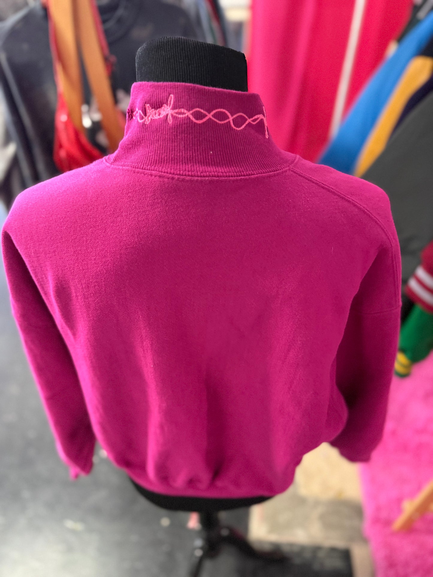 Raspberry Barbed Wire Mockneck Champion Long Sleeve Sweatshirt