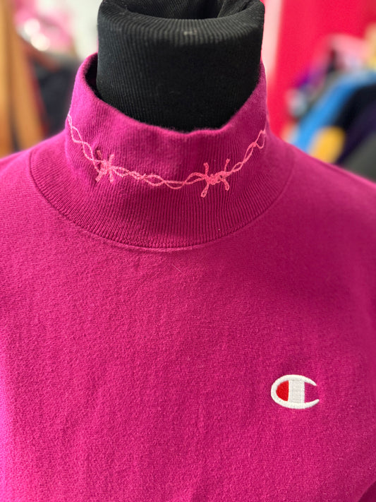 Raspberry Barbed Wire Mockneck Champion Long Sleeve Sweatshirt