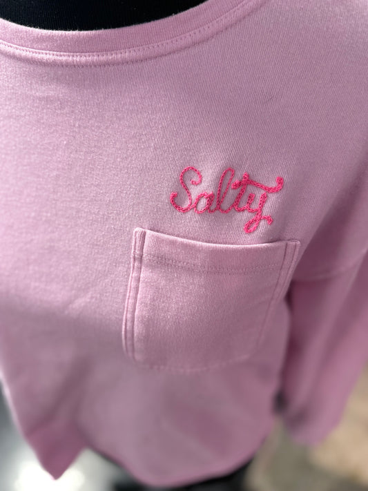 Pink "Salty" Pocket Long Sleeve Crewneck Sweatshirt