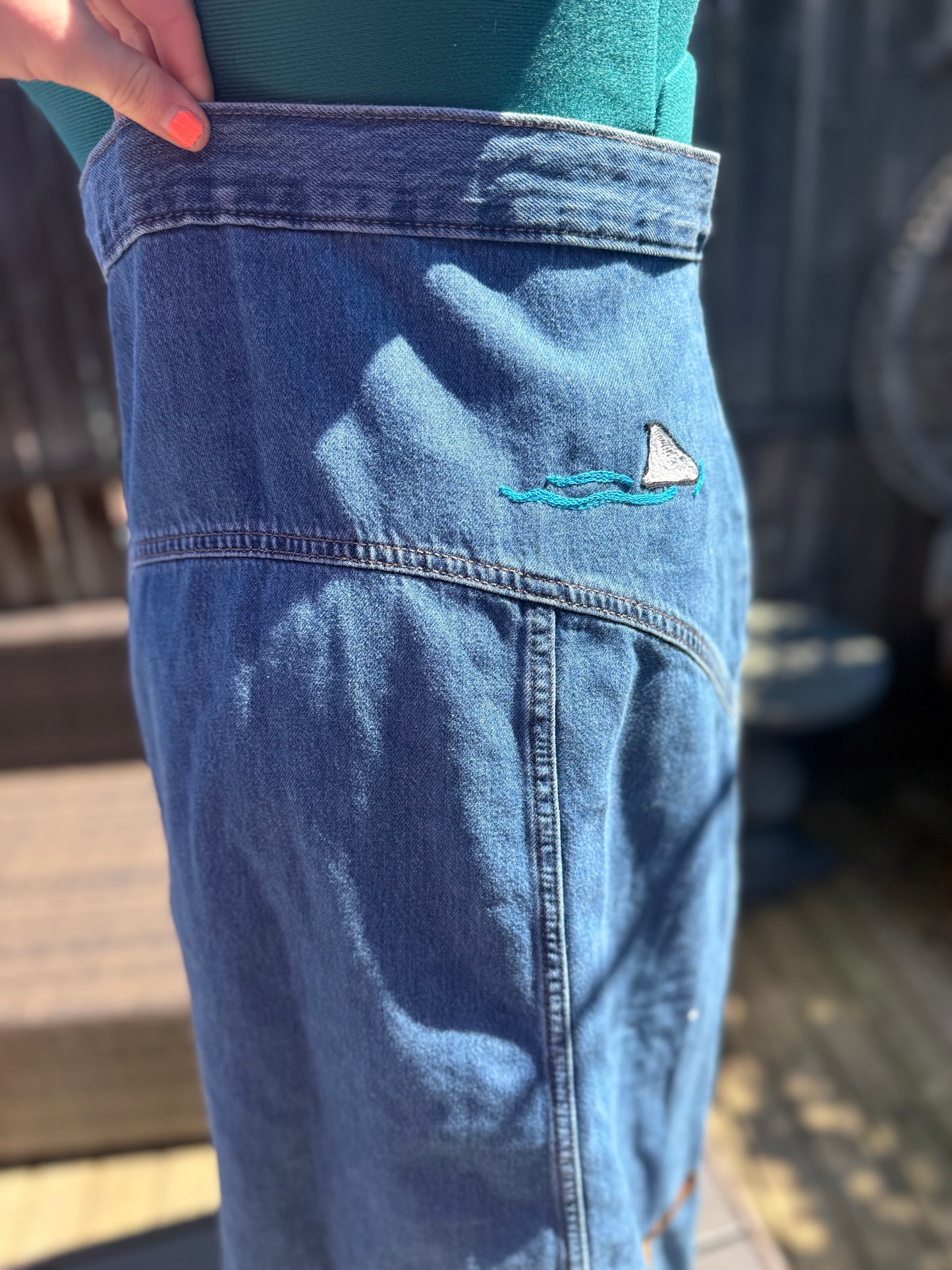 "Ocean Femmes" Midi Dark Denim High Rise Skirt