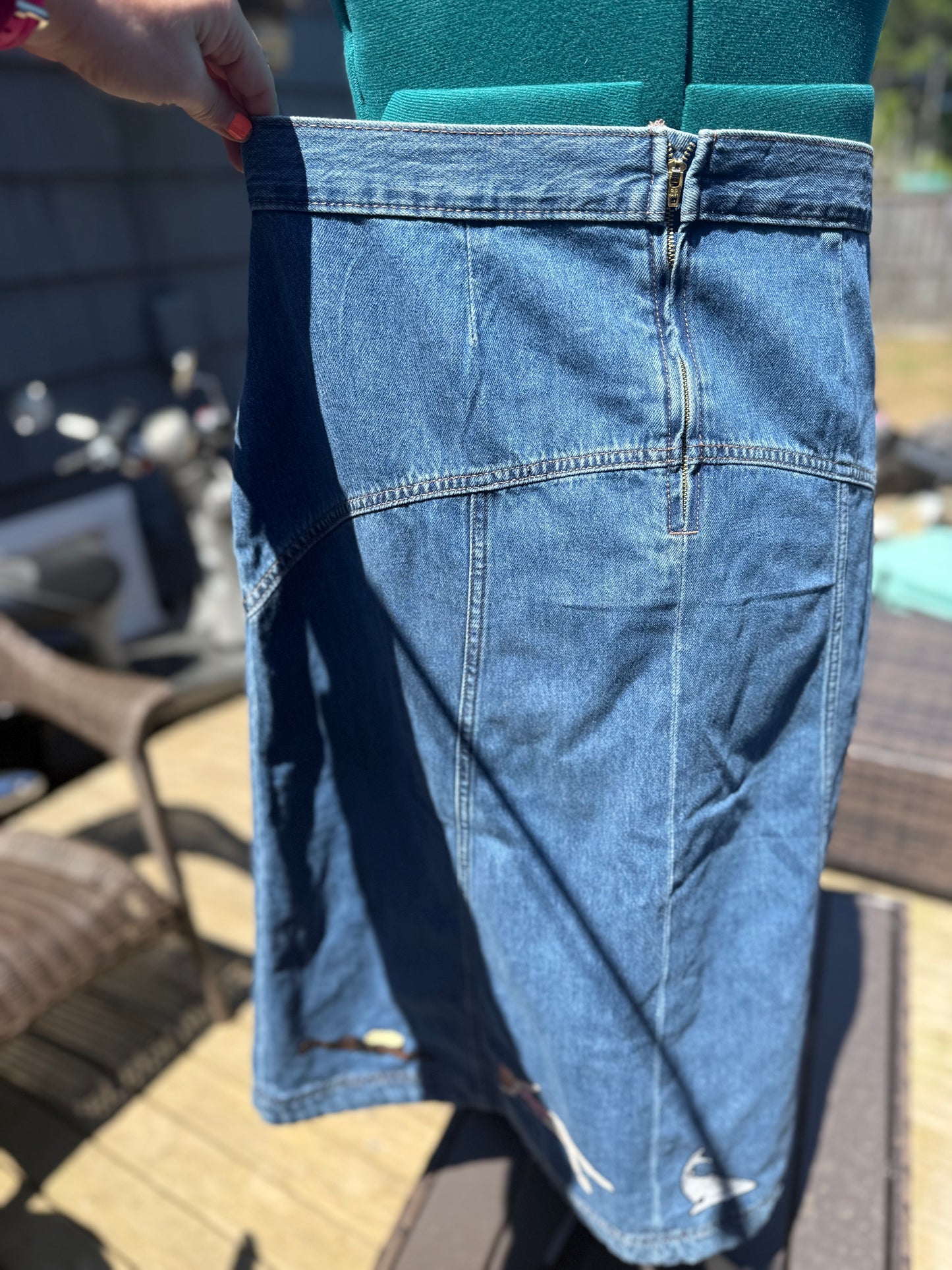 "Ocean Femmes" Midi Dark Denim High Rise Skirt