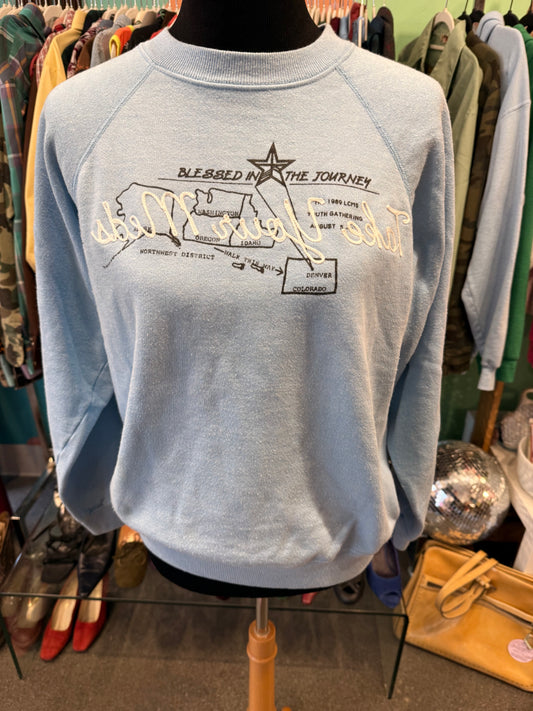 "Take Your Meds" Mirrored on Vintage Blue Crewneck Sweatshirt