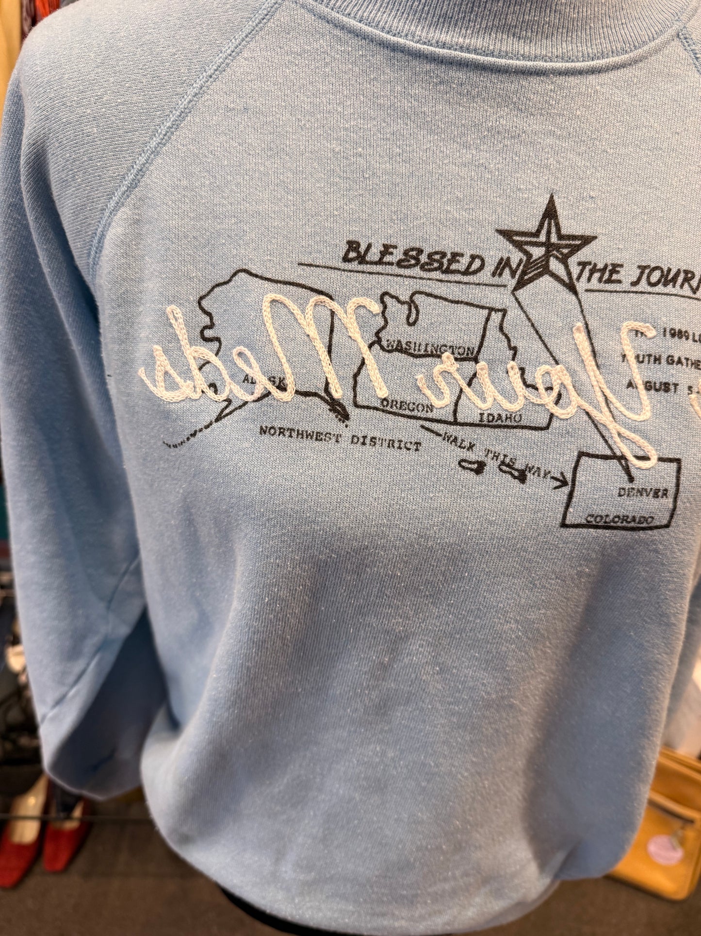 "Take Your Meds" Mirrored on Vintage Blue Crewneck Sweatshirt