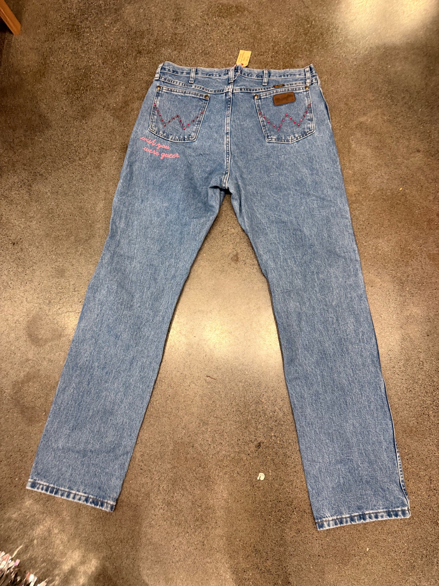 Yee Haw Dark Wash Denim Chainstitched + Fringe Jeans - 38x36