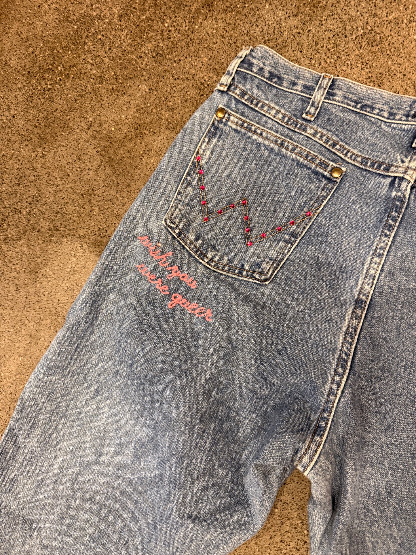 Yee Haw Dark Wash Denim Chainstitched + Fringe Jeans - 38x36