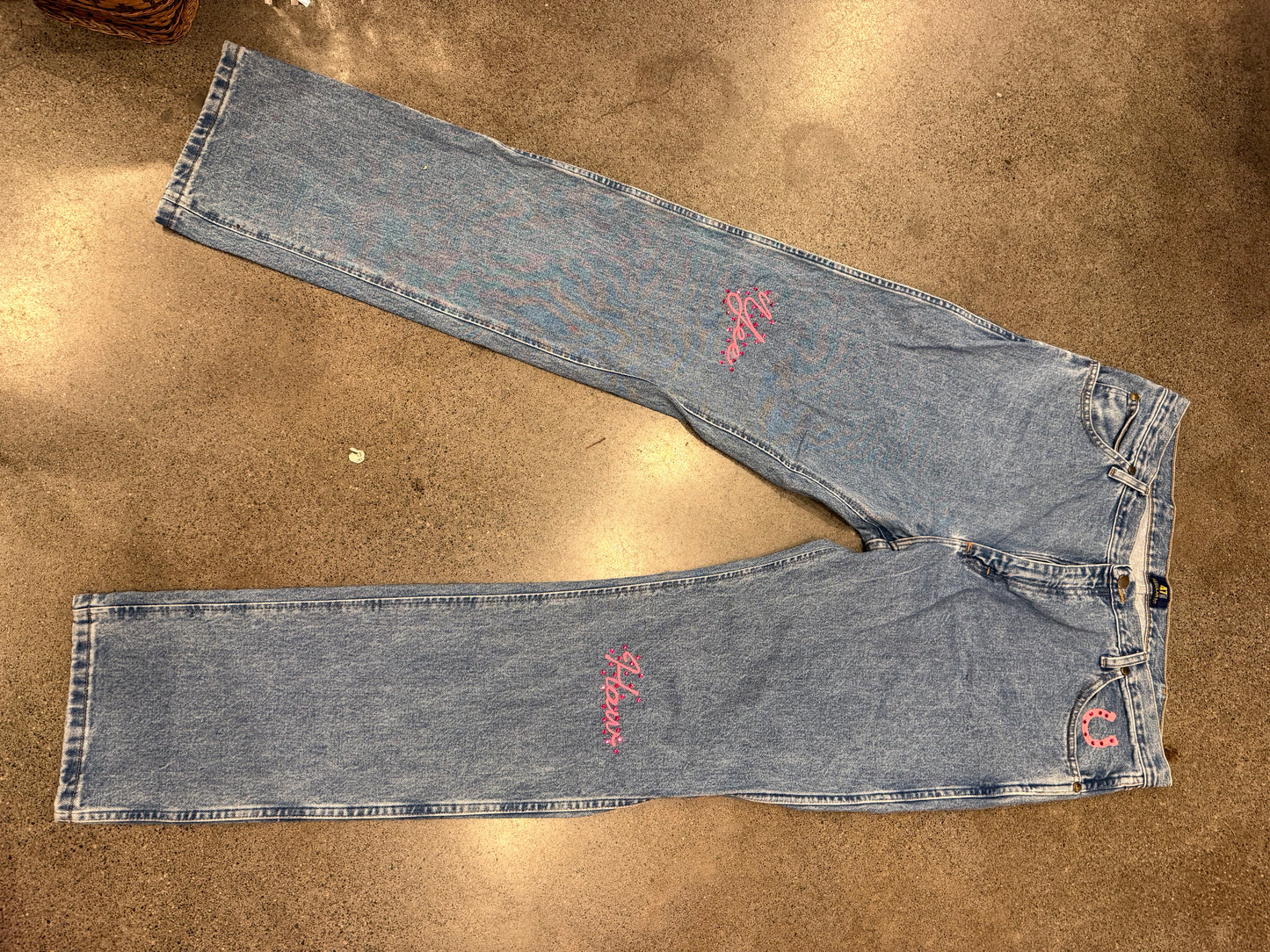 Yee Haw Dark Wash Denim Chainstitched + Fringe Jeans - 38x36