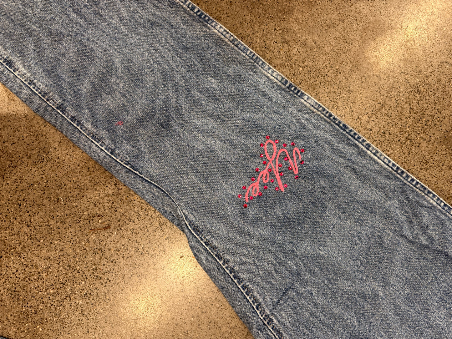 Yee Haw Dark Wash Denim Chainstitched + Fringe Jeans - 38x36