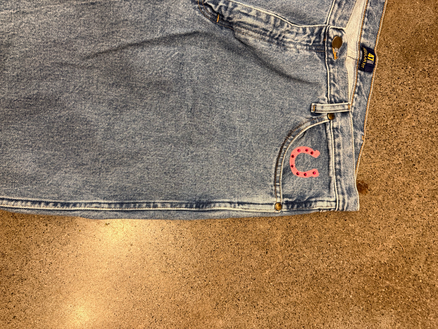 Yee Haw Dark Wash Denim Chainstitched + Fringe Jeans - 38x36