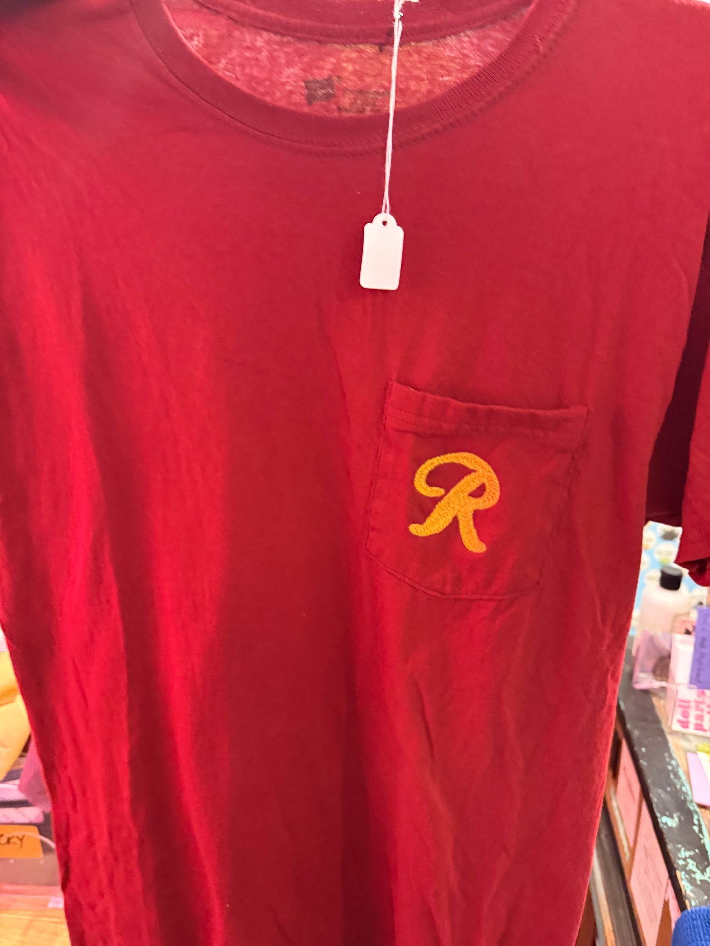 Red + Gold Rainier Beer R Pocket Tee