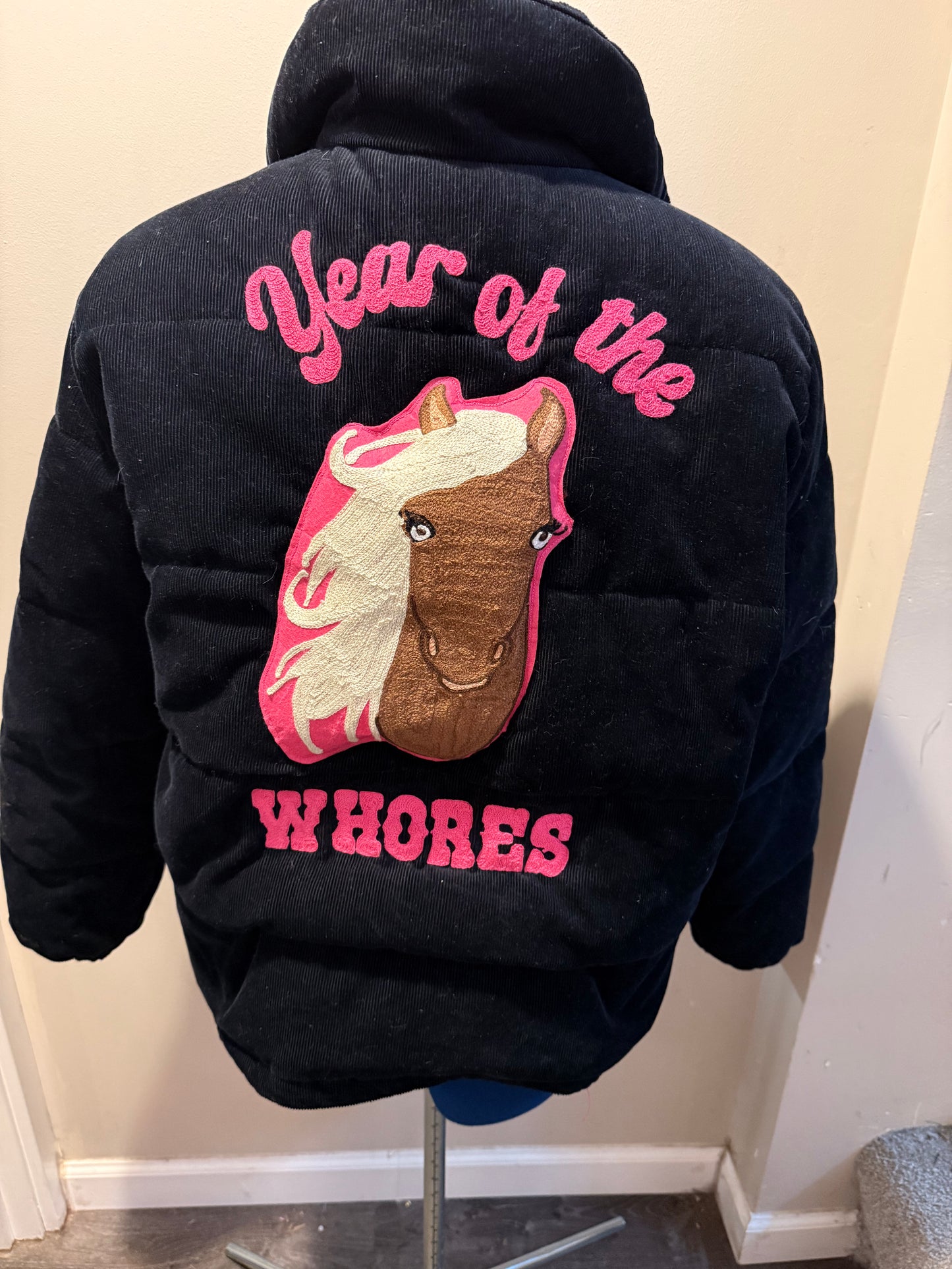 Year of the Whores Navy, Brown + Pink Puffer Winter Jacket Coat