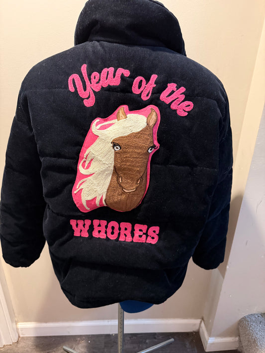 Year of the Whores Navy, Brown + Pink Puffer Winter Jacket Coat