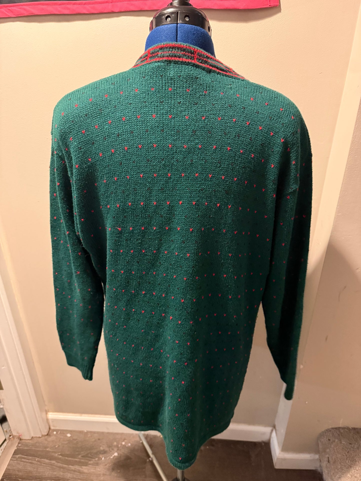 Sockeye Salmon Sweater Vintage Green, Red, Black Oversized Button-Up Cardigan