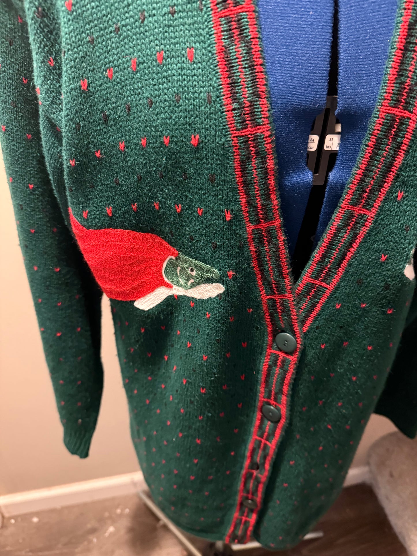Sockeye Salmon Sweater Vintage Green, Red, Black Oversized Button-Up Cardigan