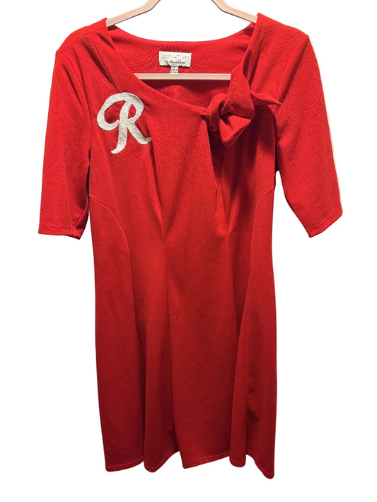 Rainier R Red Knee Length Dress with Neckline Bow