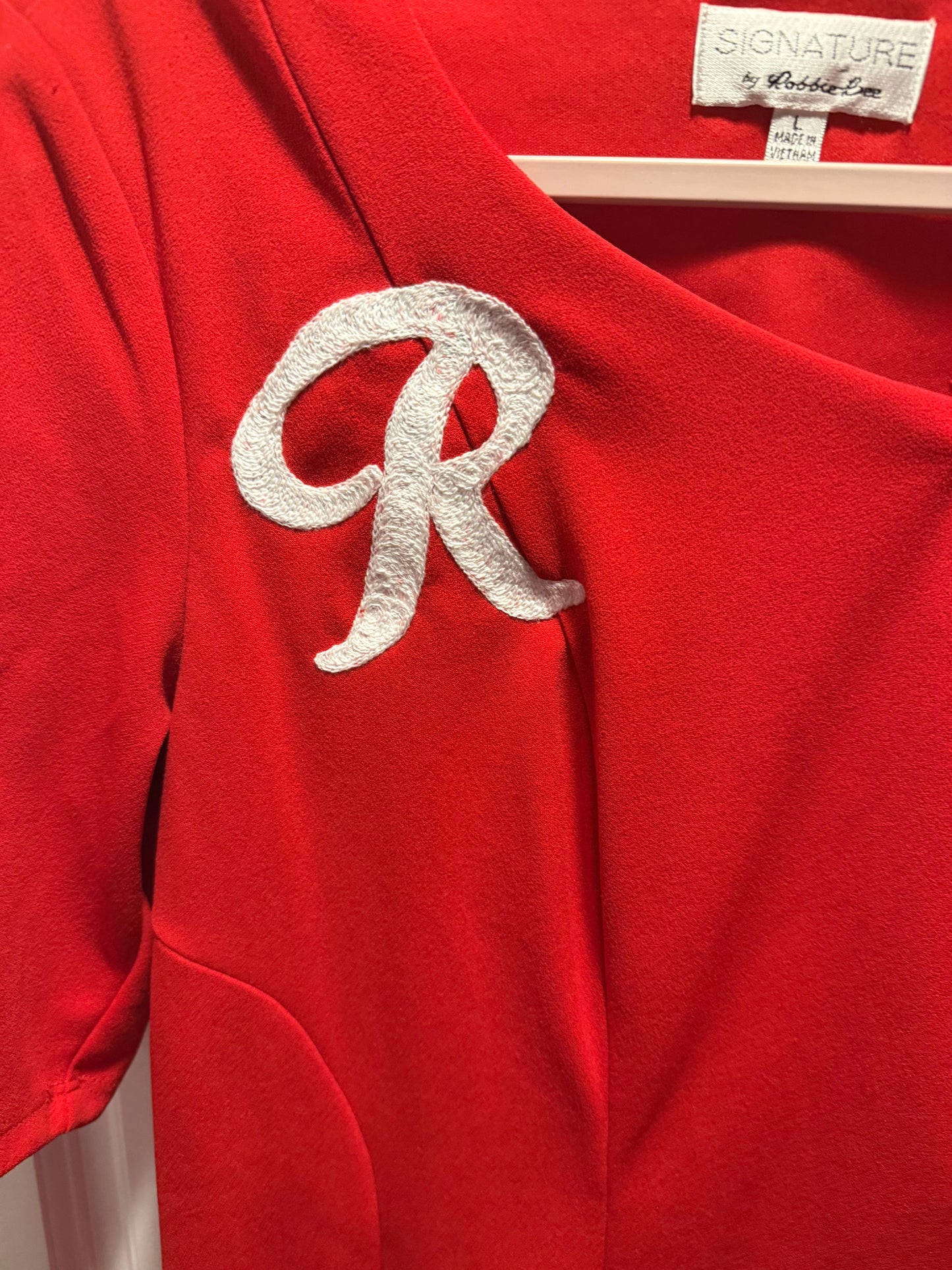 Rainier R Red Knee Length Dress with Neckline Bow