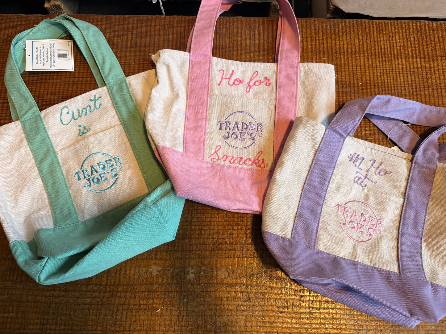 Trader Joe's Mini Totes with Chainstitching