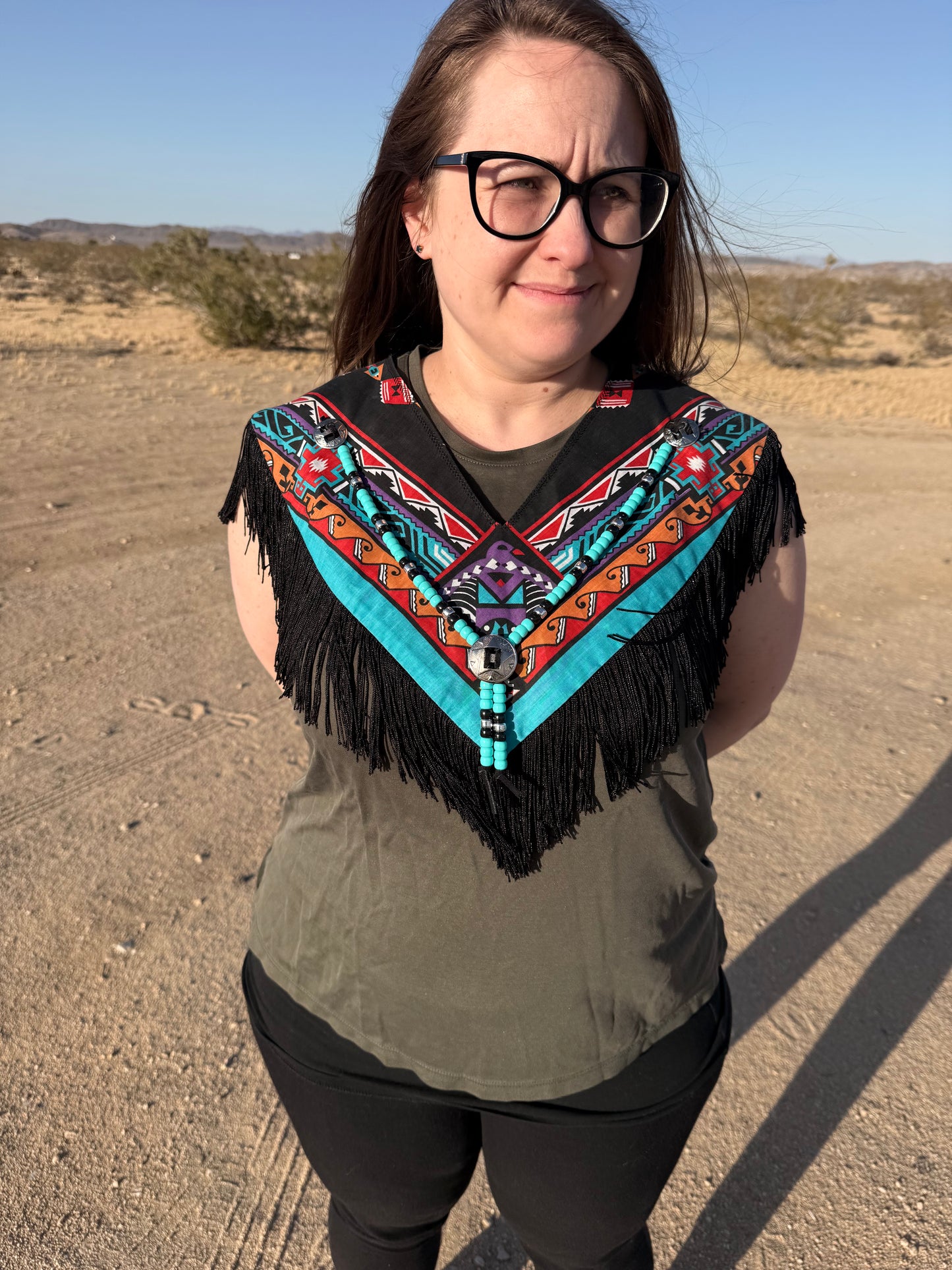 "I love my wife, my truck, & my dog" Vintage Concho, Beaded + Fringe Western Bandana