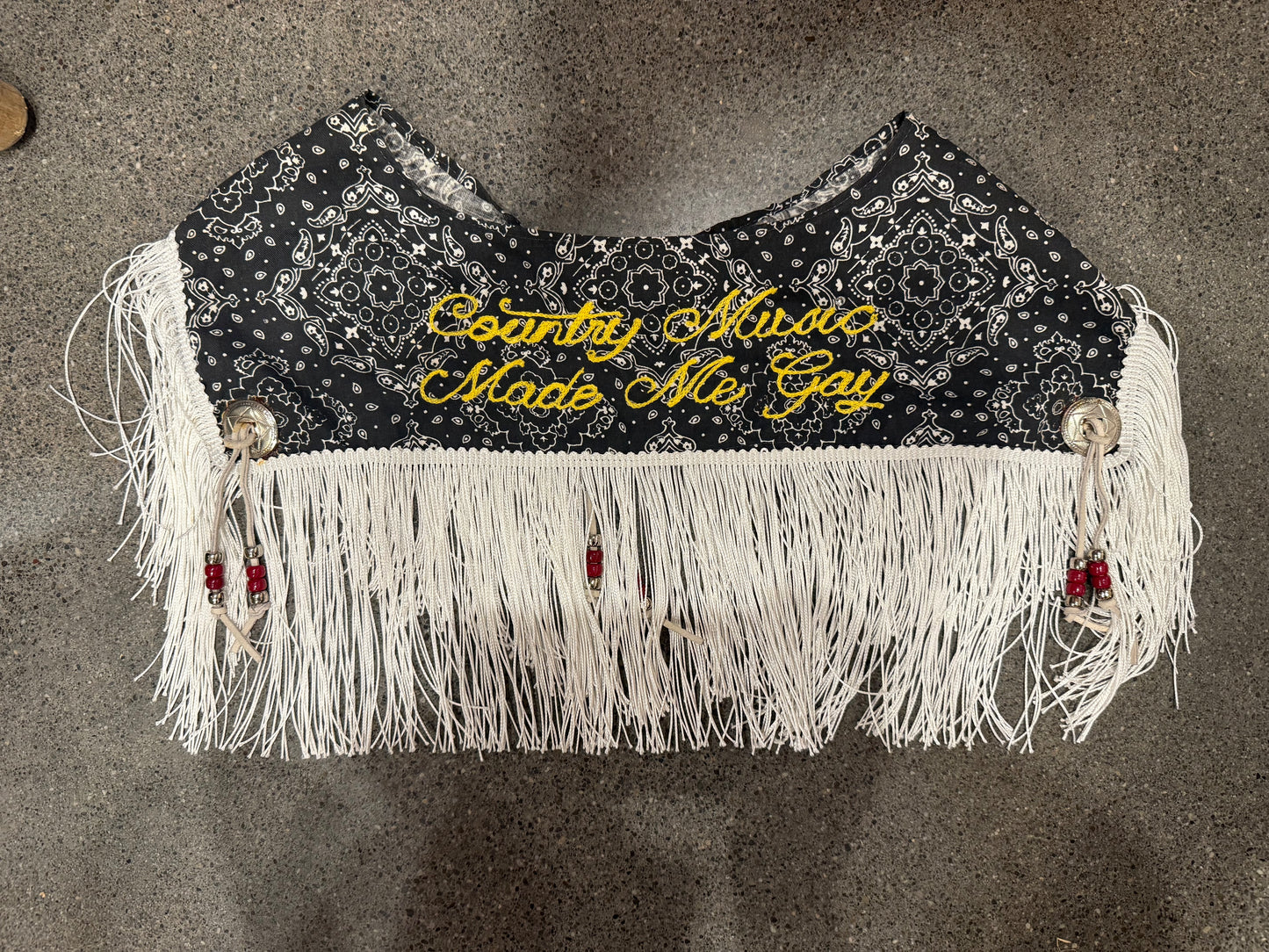 Country Music Made Me Gay Vintage Fringe Concho Cowl BandanaScarf