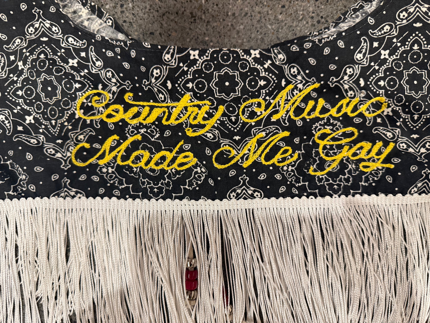 Country Music Made Me Gay Vintage Fringe Concho Cowl BandanaScarf