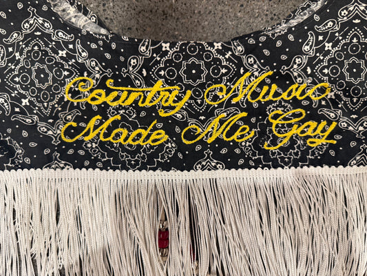 Country Music Made Me Gay Vintage Fringe Concho Cowl BandanaScarf