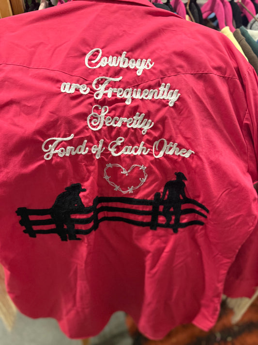 Cowboys are Frequently, Secretly Fond of Each Other Vintage Pink Pearl Snap Shirt