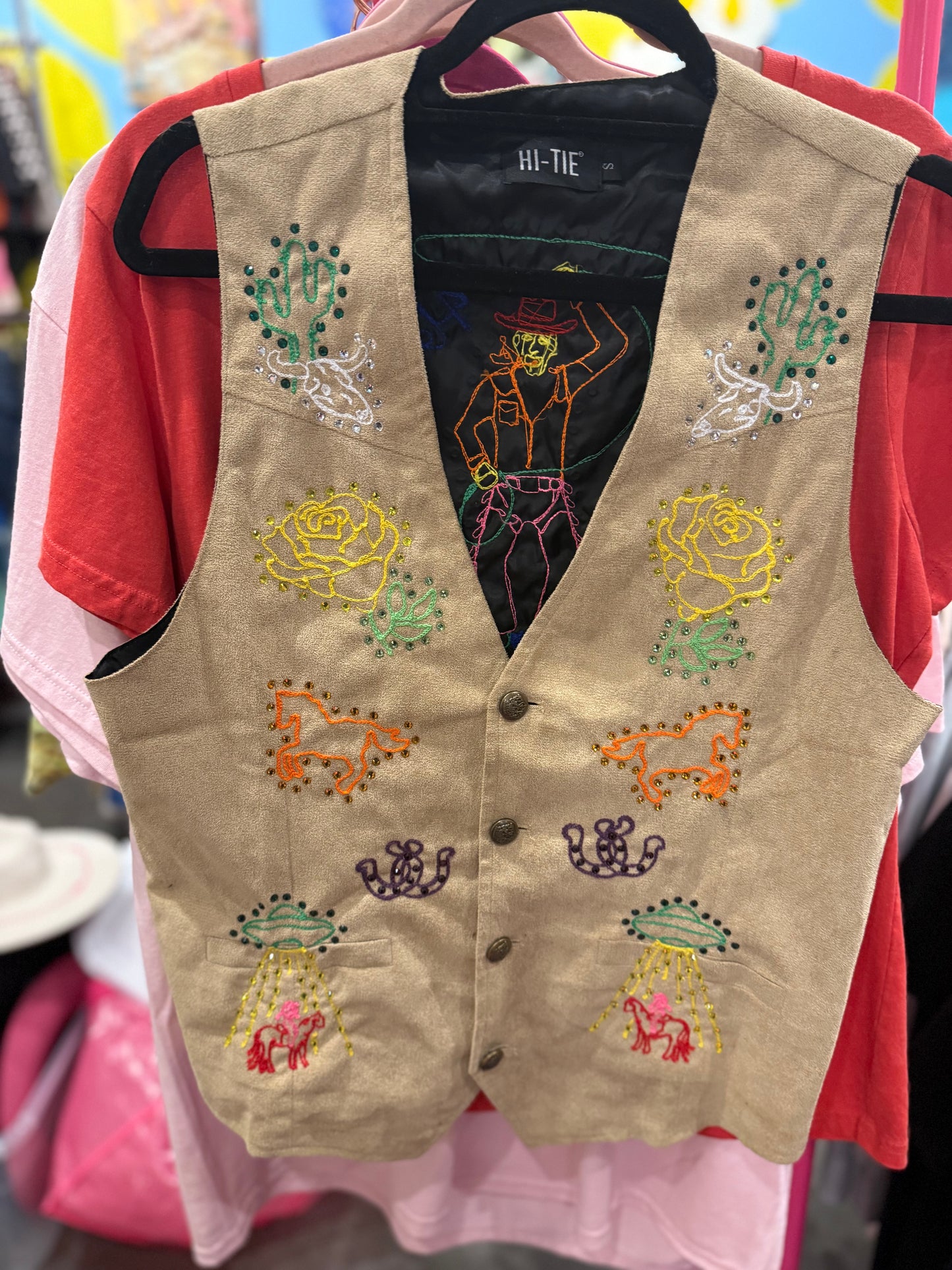 Howdy Partner! Neon Lights Faux Suede Vest