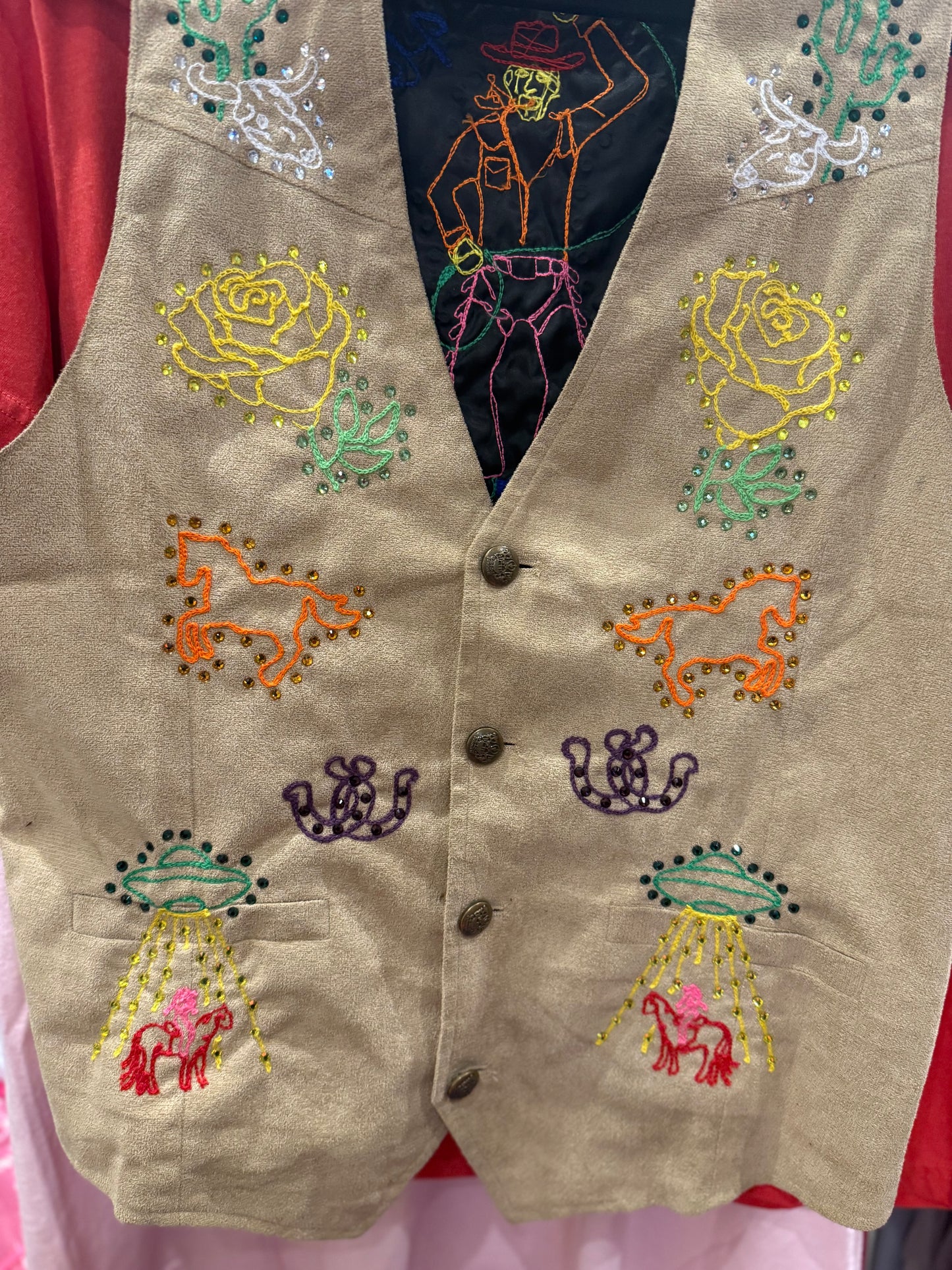 Howdy Partner! Neon Lights Faux Suede Vest