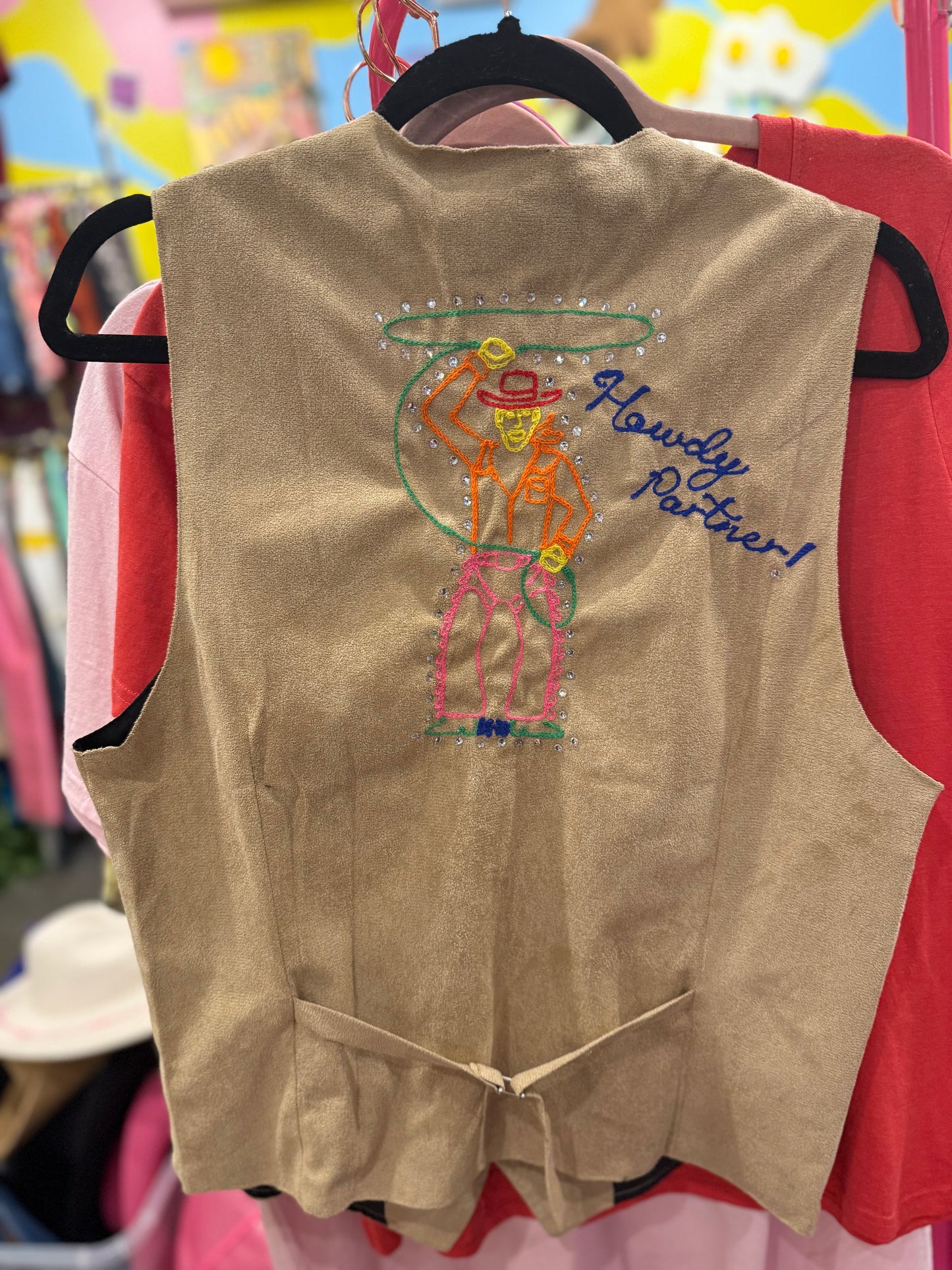 Howdy Partner! Neon Lights Faux Suede Vest