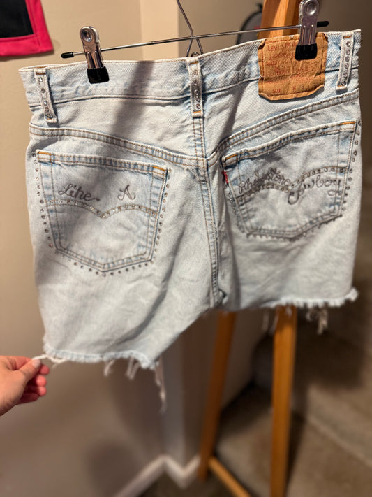 Like a Rhinestone Cowboy Vintage Embellished Cutoff Jean Shorts