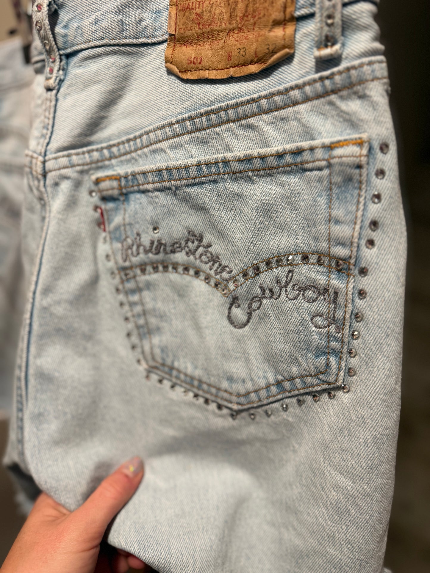 Like a Rhinestone Cowboy Vintage Embellished Cutoff Jean Shorts