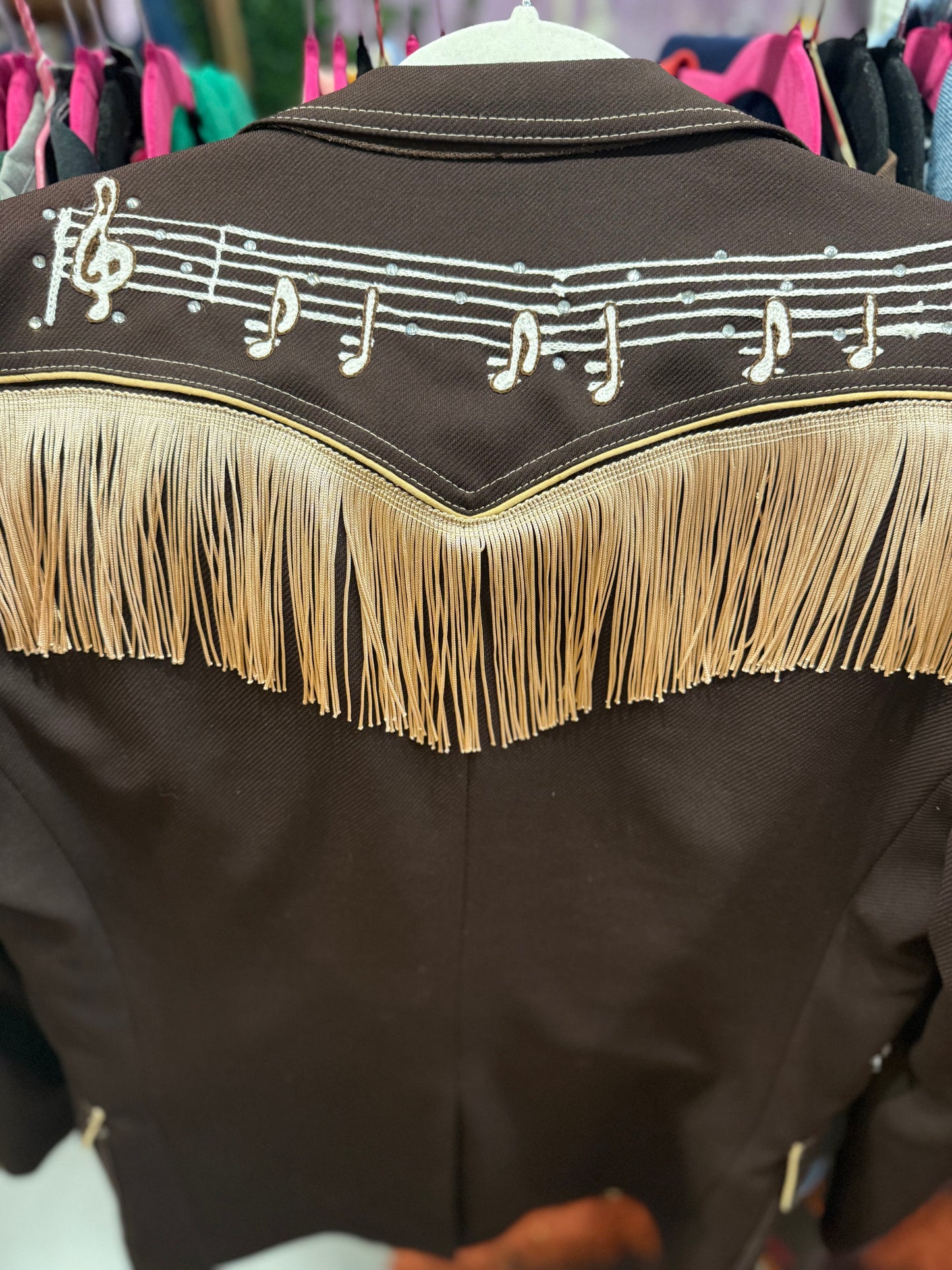 I Saw the Light! Vintage Brown Western Two-Button Blazer with Chainstitched Music Notes + Clefs