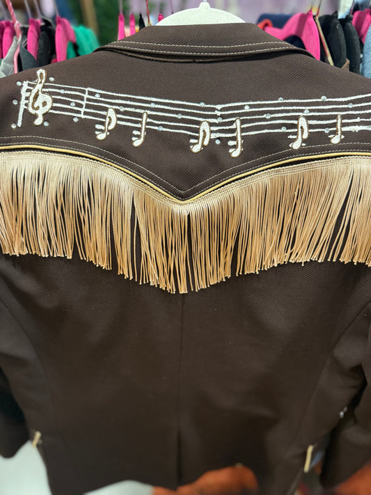 I Saw the Light! Vintage Brown Western Two-Button Blazer with Chainstitched Music Notes + Clefs