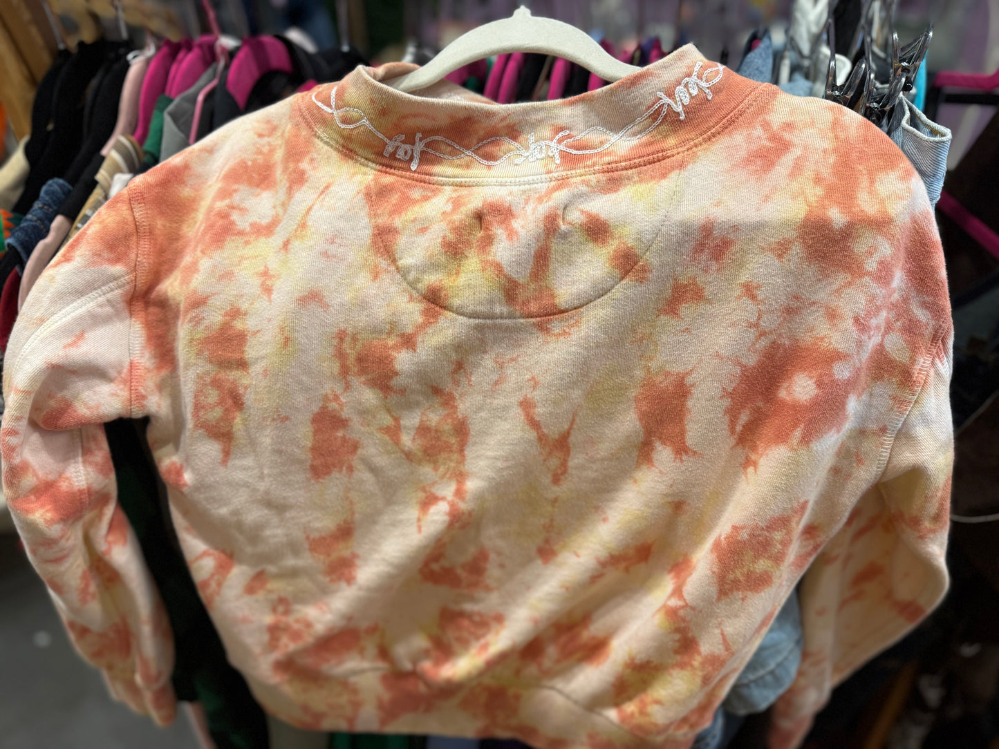 Barbed Wire Orange + White Sherbet Tie Dye Cropped L/S Mock Neck Sweatshirt