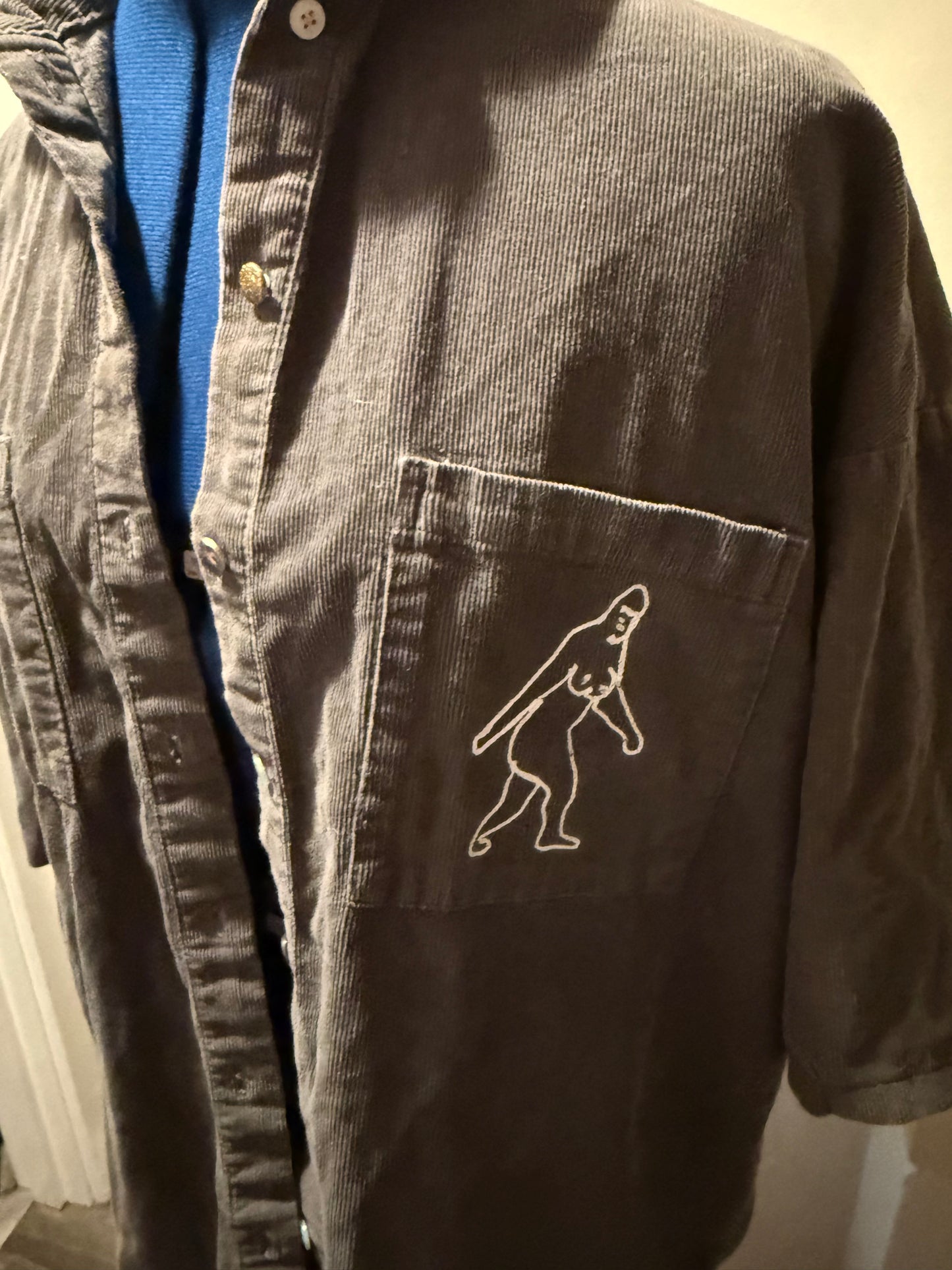 The Jersey Devil Gray Corduroy 1/2 Sleeves Button-Up Shirt - M