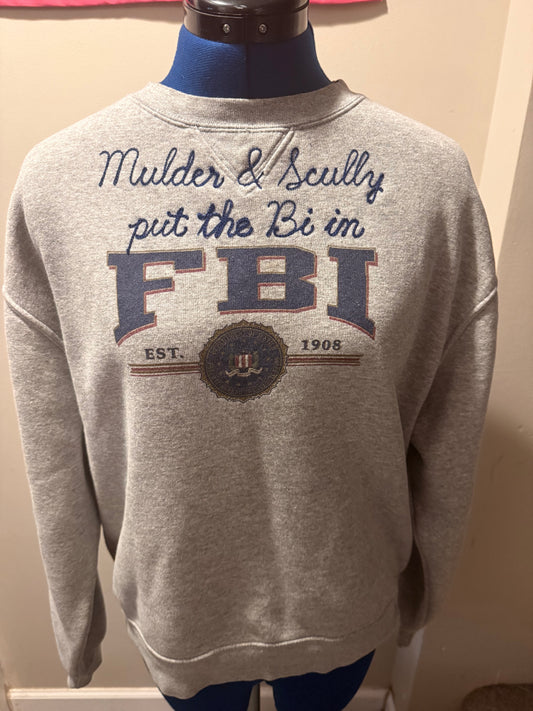 Bi in FBI Gray Navy L/S Crewneck Sweatshirt - LG