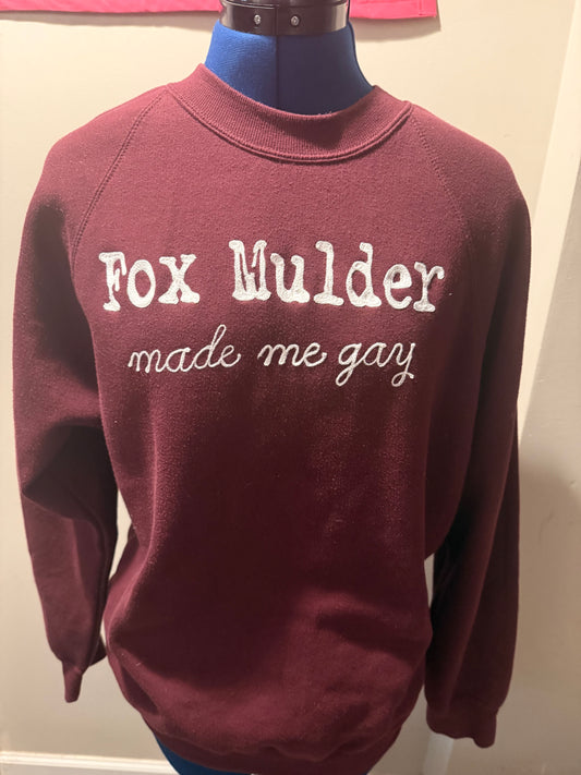 Fox Mulder Made Me Gay Burgundy Red L/S Crewneck Sweatshirt - Med