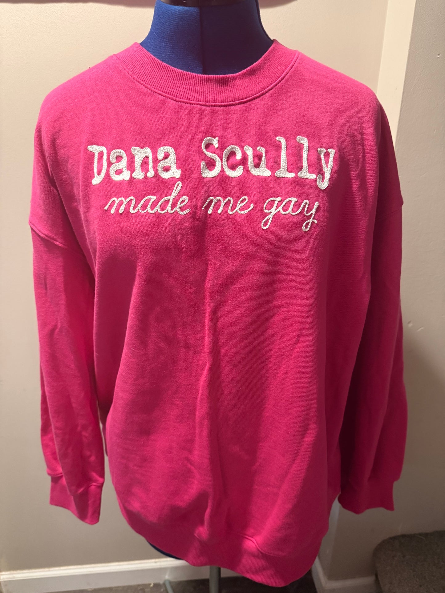 Dana Scully Made Me Gay Hot Pink L/S Crewneck Sweatshirt - Med