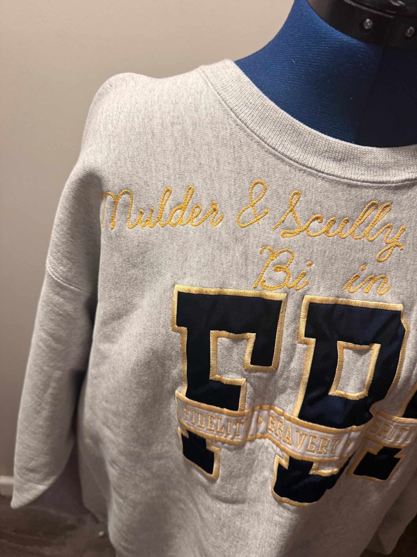 Bi in FBI Gray Navy + Gold L/S Crewneck Sweatshirt - 2X