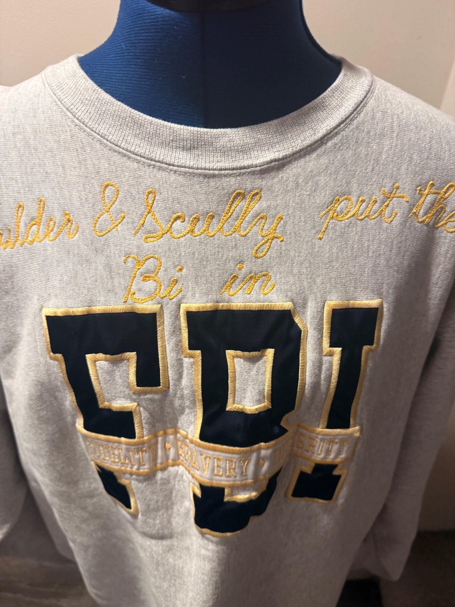 Bi in FBI Gray Navy + Gold L/S Crewneck Sweatshirt - 2X