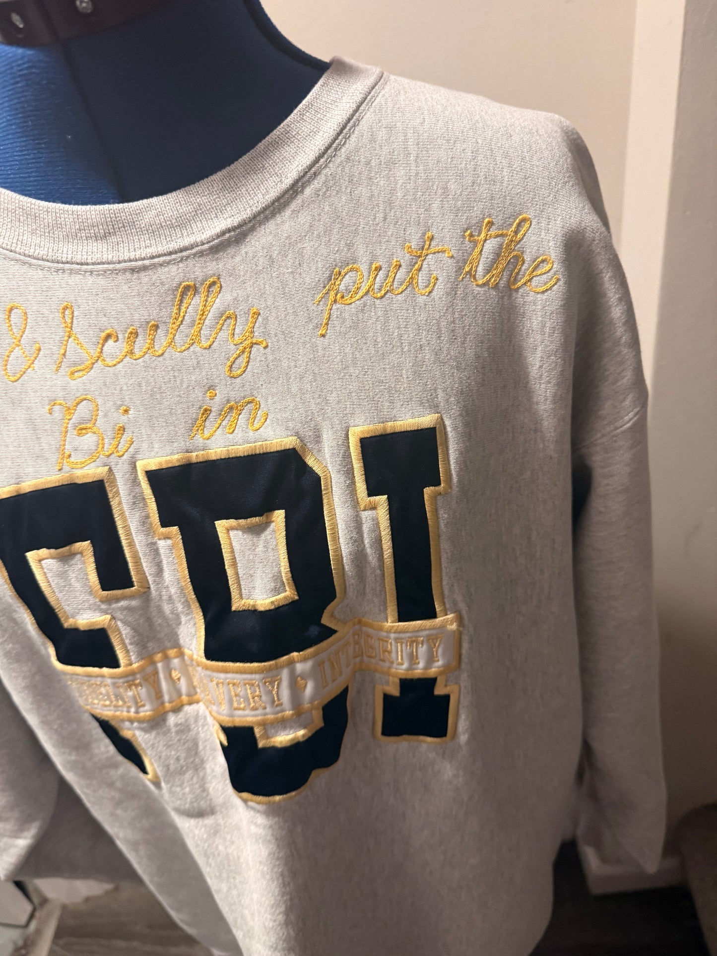 Bi in FBI Gray Navy + Gold L/S Crewneck Sweatshirt - 2X