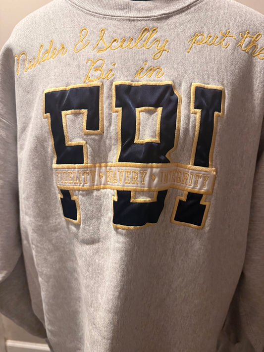 Bi in FBI Gray Navy + Gold L/S Crewneck Sweatshirt - 2X