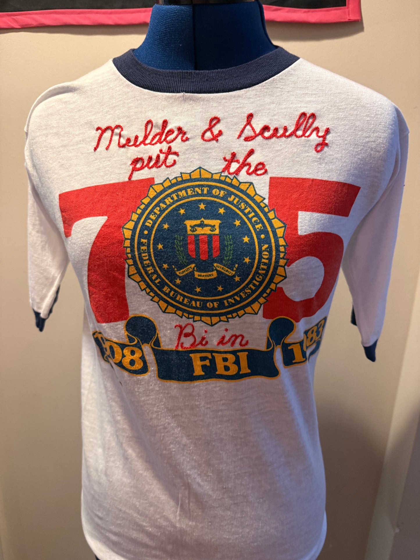 Bi in FBI Vintage White, Red, Navy S/S Ringer Tee - MD