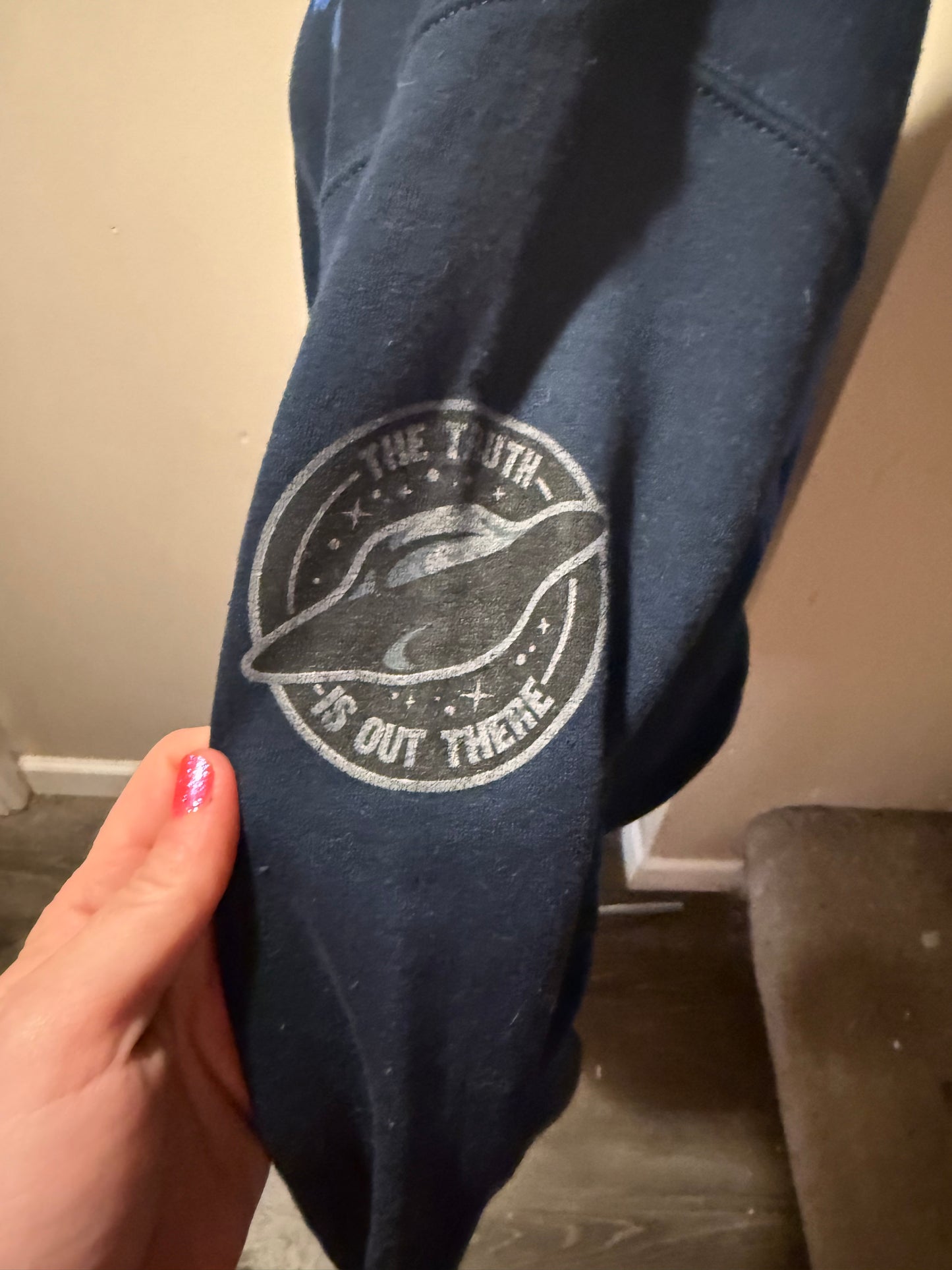 Bi in FBI | Slut 4 Spooky Navy UFO L/S Crewneck Sweatshirt - MD